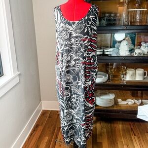Jams World Java Floral Print Maxi Dress Black White Red | Size XL